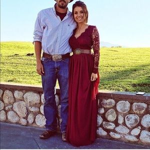 Maroon lace maxi dress